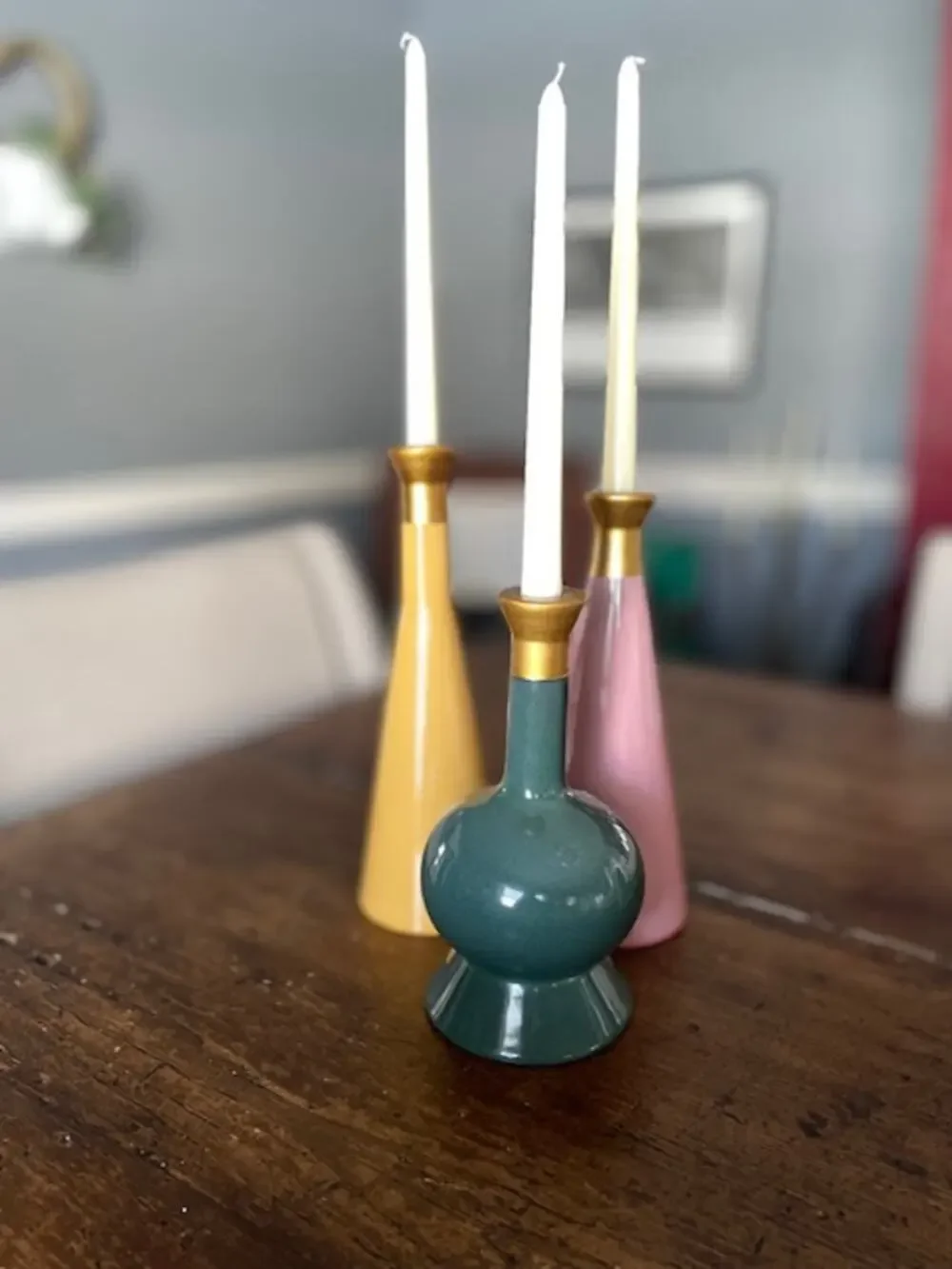 Modern Ceramic Candle Holder Set of 3 Colorful Sculptural Decor Artful Eclectic
